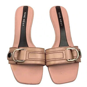 Nine West Yara heels sz 6 mauve pink leather square toe slides vintage 90s y2k